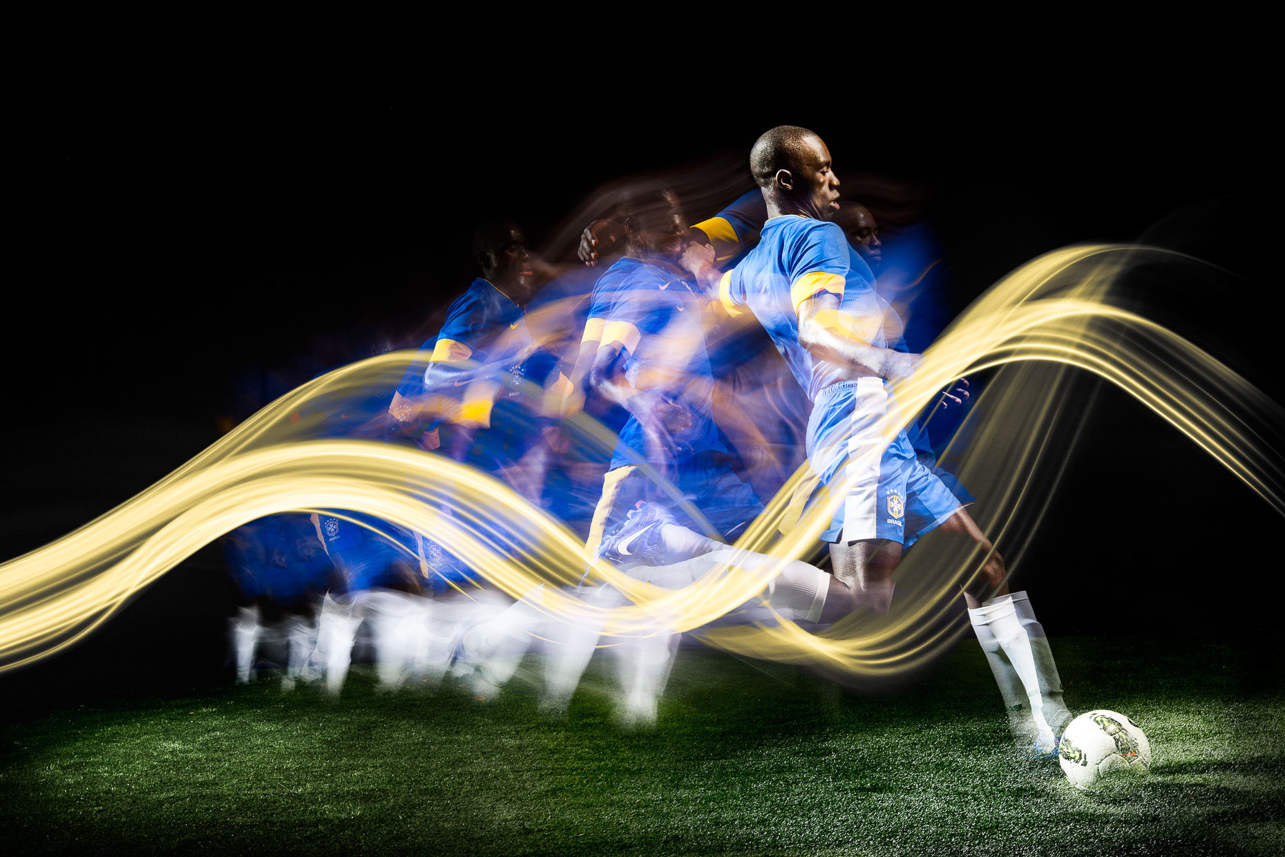 Nike Brazil soccer futbol athlete kicks ball stroboscopic lighting test by Andy Batt