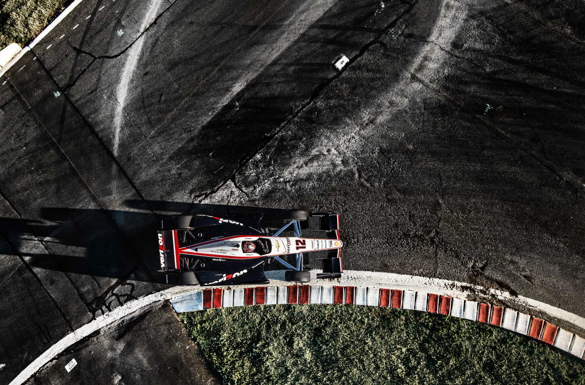 aerial drone Racecar driver Will Power IndyCar #12Team Penske Charlotte Motor Speedway by Andy Batt.