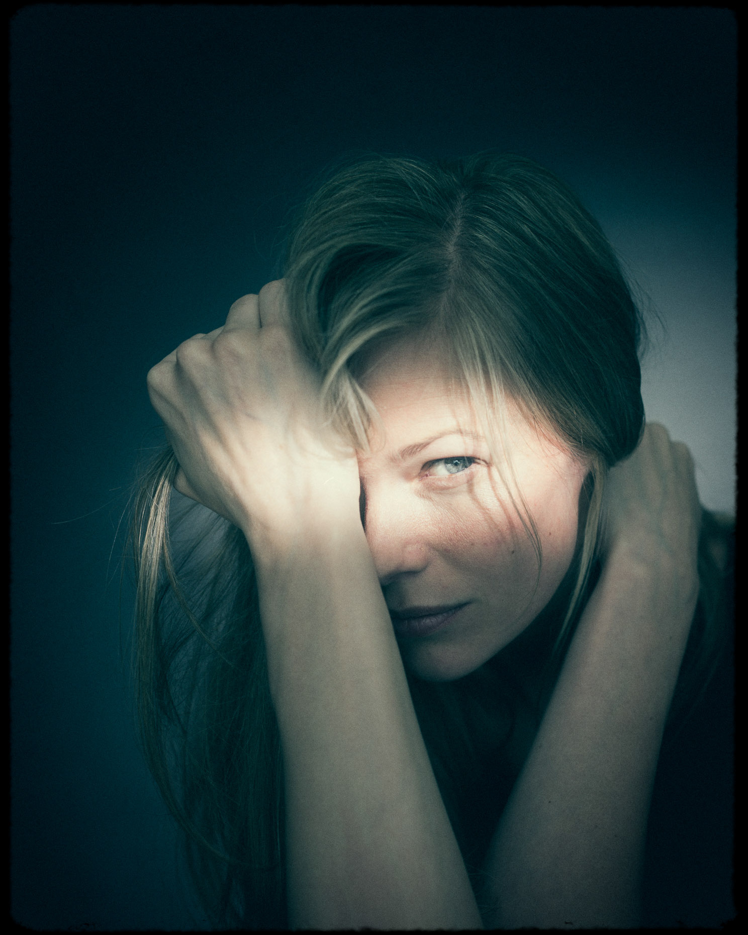 Editorial portrait of  Portland model Brandi Seymour light portrait up-close by Andy Batt