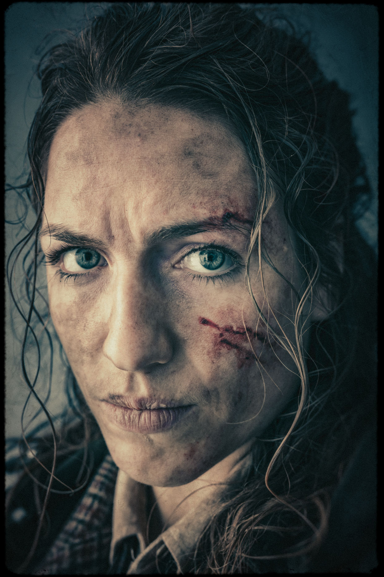 Character Portrait of actor Katie Michels as Ilona Mikos, one of 9 main characters. Introducing the apocalyptic world of the Bad Choices Project, a cinematic visual screenplay and personal project by Andy Batt.