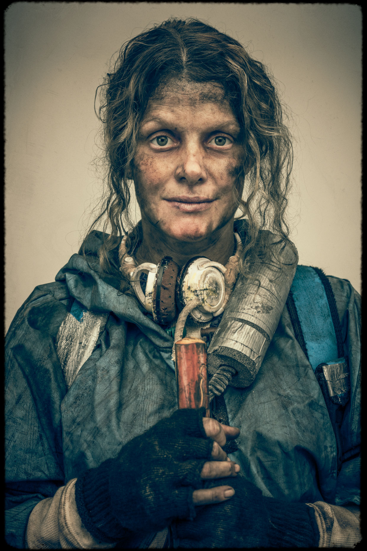 Character Portrait of actor Mandy Philipps as Kelly Mikos, one of 9 main characters. Introducing the apocalyptic world of the Bad Choices Project, a cinematic visual screenplay and personal project by Andy Batt.