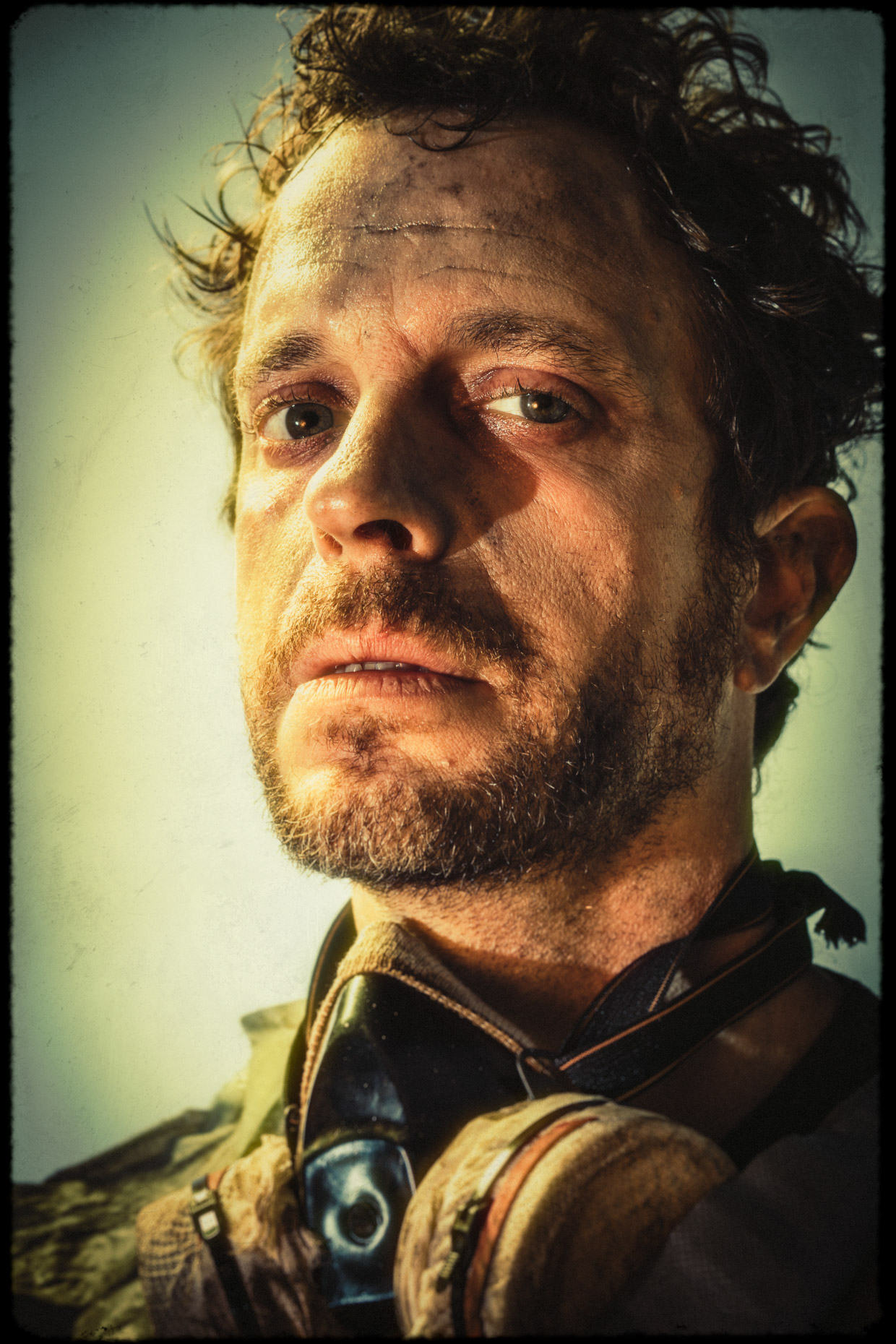 Character Portrait of actor Jed Arkley as Zeb, one of 9 main characters. Introducing the apocalyptic world of the Bad Choices Project, a cinematic visual screenplay and personal project by Andy Batt.