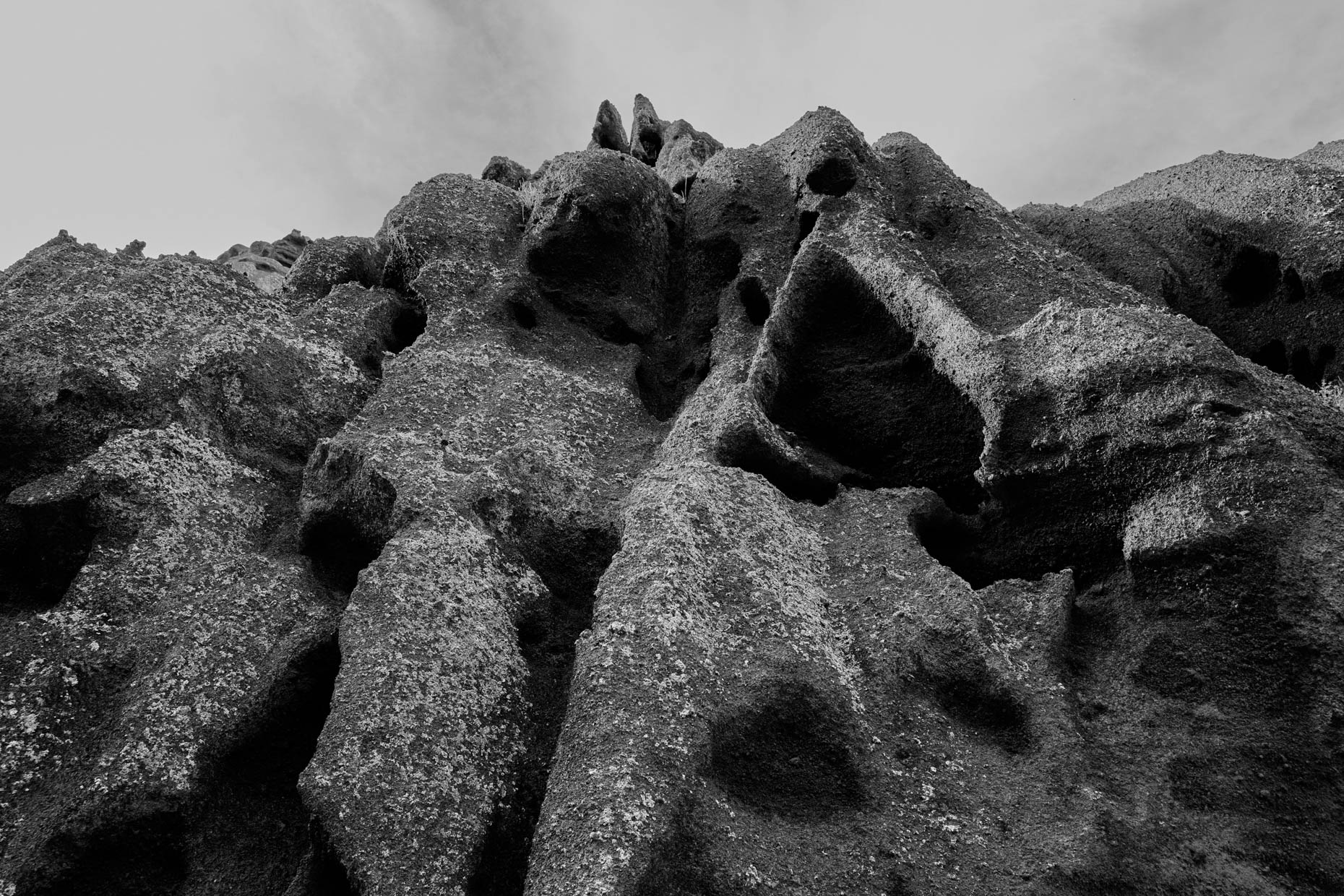 Red Mountain rock formation-b&w Inside extinct volcano rock formation